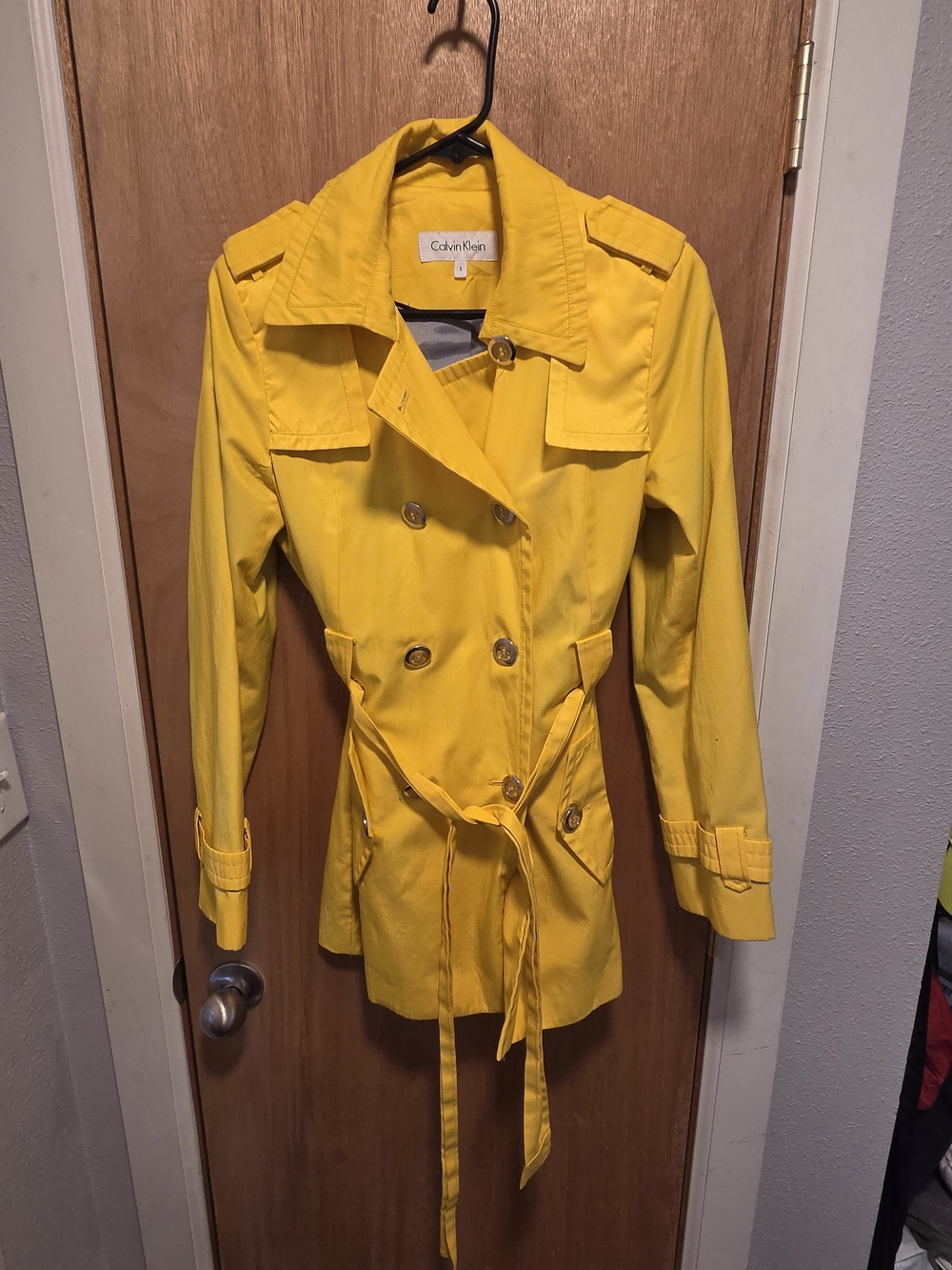 Calvin Klein Bright Yellow Double-Breasted Trench with Belt